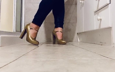 Her Gold T-strap Pumps