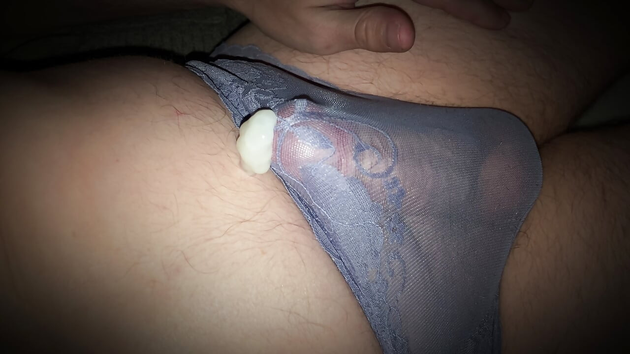 Watch my cock throb as I cum through my wife's panties - I tell you what I feel
