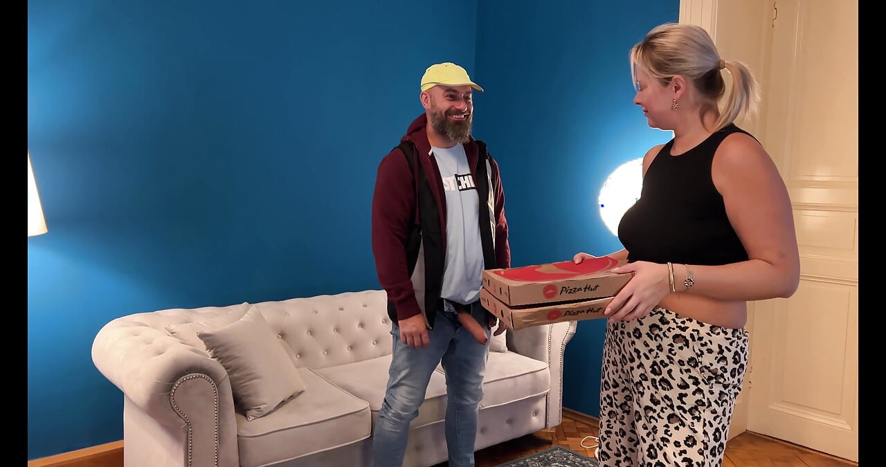 Busty Blonde MILF Pays Pizza Delivery Man With Hot Sex On His Big Cock