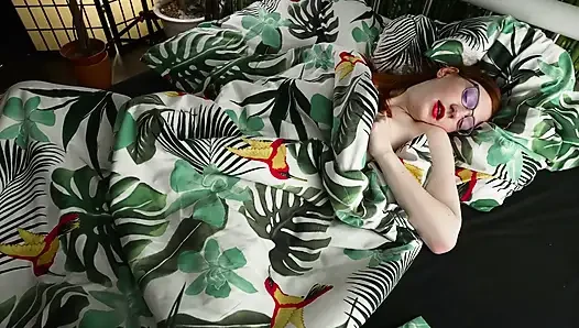 Redhead beauty has orgasm with massage wand