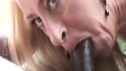 Blonde MILF Deepthroats Throbbing BBC Outdoors Dripping Sloppy