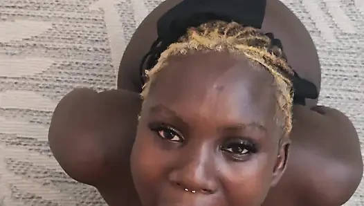 Big boobs ebony babe blowjob cum in mouth and cum swallow