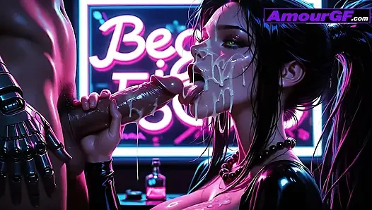 3D AI Cyber Slut Gets Dress Ripped, Nailed Deep on Neon Bar