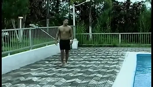 Stud gets ass waxed after getting BJ and fucking hot tranny ass on the patio chair