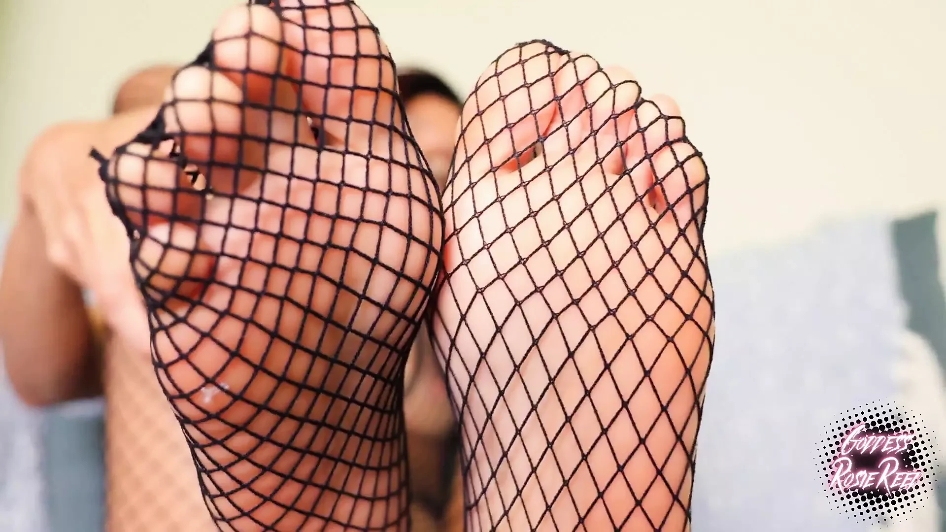 Drooling foot bitch for fishnet feet