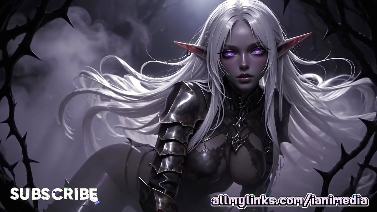 Black Gothic Dark Elf - Pale Hair Beauty Squeezing & Posing Explicitly