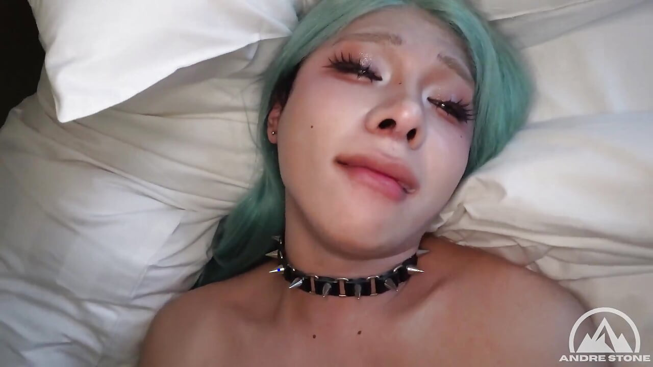Green Hair Asian Trans Slut Vivi Can't Get Enough of This Huge Cock