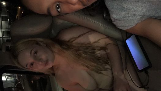 Light skin Step sis gets naked in car ride and smokes well flashing her pink pussy to the public
