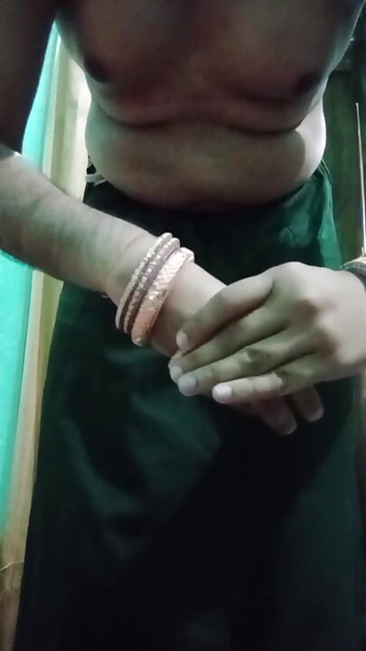 Indian Gay Crossdresser Bottom Gaurisissy Real XXX Homemade Sex in Red Saree with Heavy Jwellery