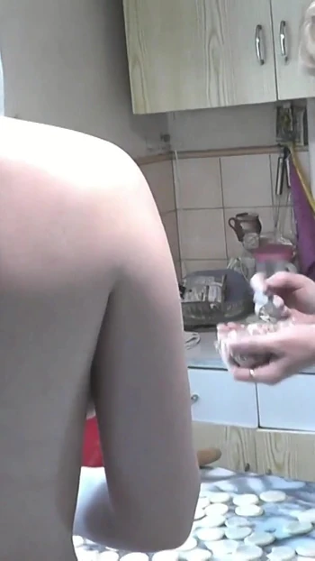 Captivating moment from "Home nudism Naturists Bisexual real lesbians kissing In kitchen. Two women beautiful cute teen"