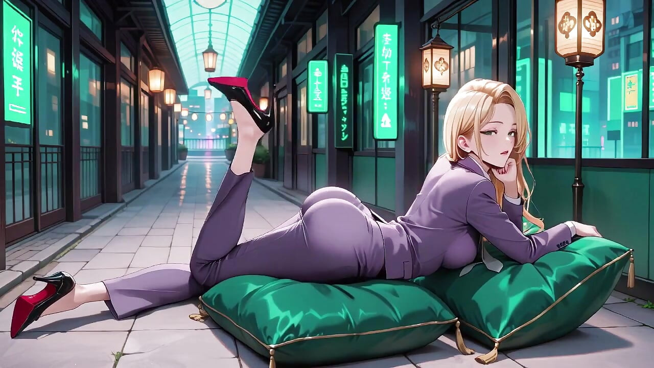 Blonde Boss in Purple Suit! Office Train Private Moments. She's Multitasking with Files While Secretly Adjusting Her Skirt...