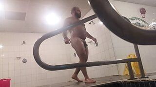 Sexy bear in the public gym showers