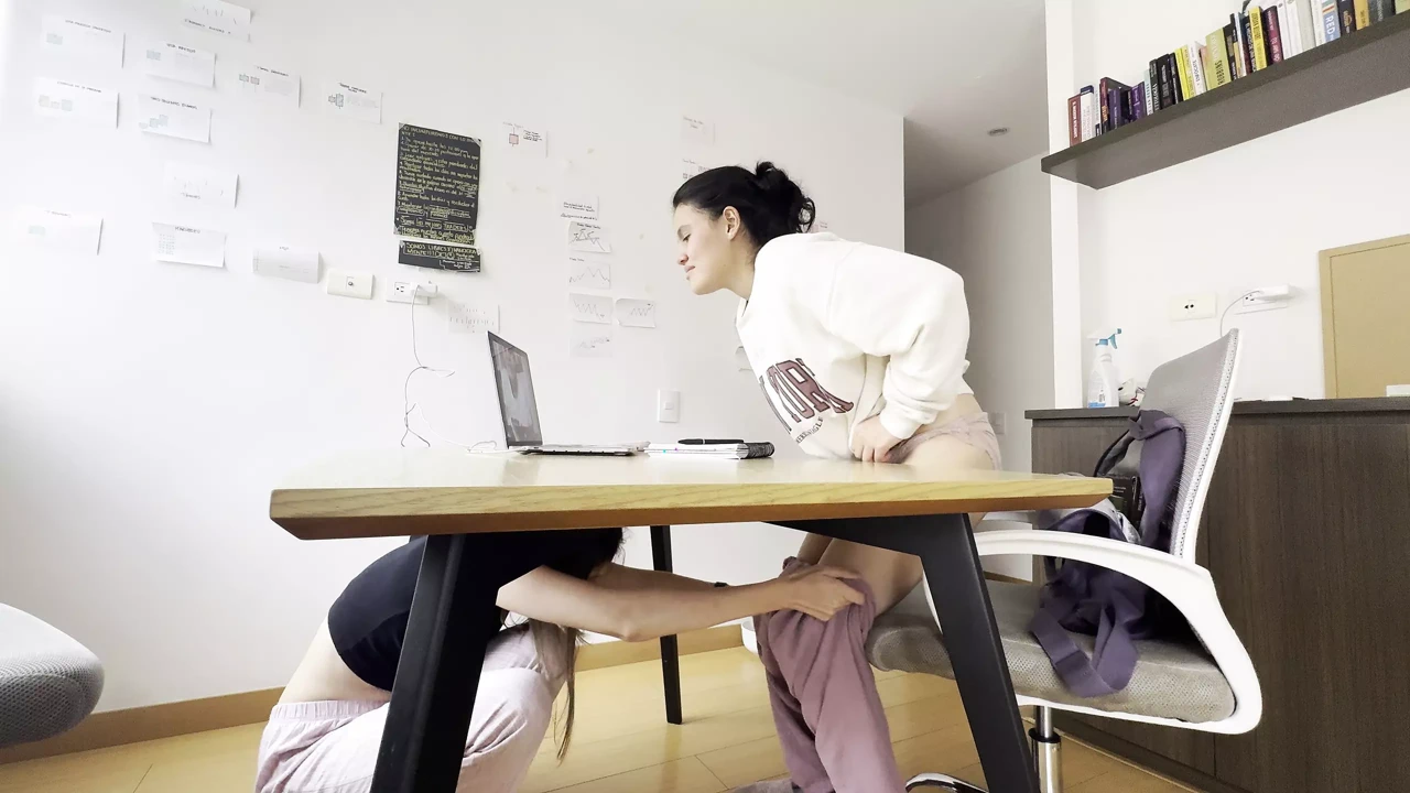 Two Girls Touch Each Other During a Video Call Without Anyone Noticing