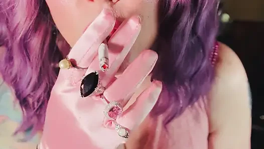 A Cute Tina Snua Tip To Tails 2 Cigarettes With Lots Of Smoke Rings In Satin Gloves & Jewellery
