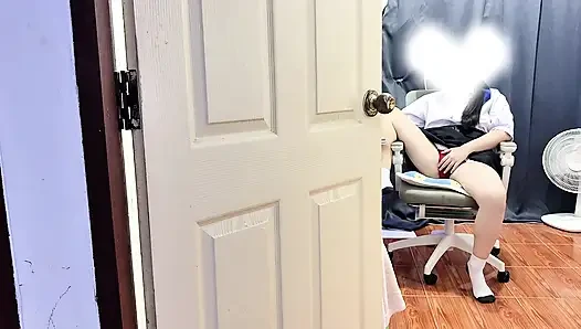 She forgot to close the door while masturbating.