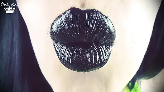 Поцелуи от черных блестящих губ ASMR, инструкция по дрочке