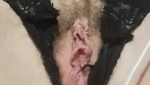 Just a slut with her little tit, bug nipples and hairy wet cunt