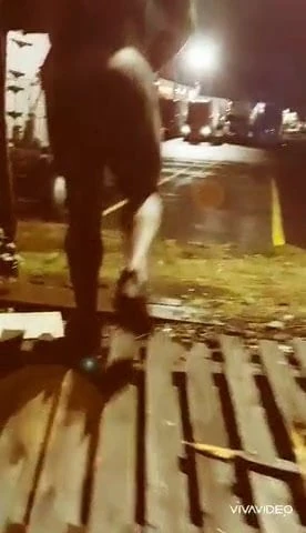 Naked in public jerking off for passing truckers