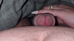 Step mom was in bed handjob step son dick