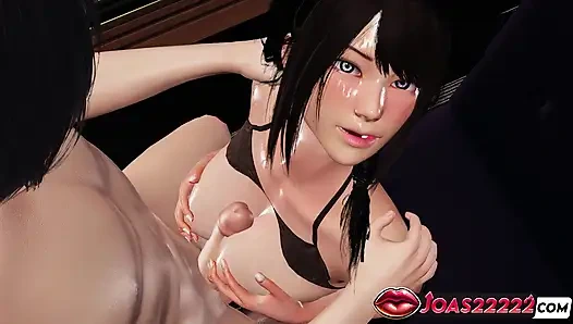 Leilani in Wet Pantyhose 3D Animation - Sitting for Titfuck Teasing, Intense Handjob Stroking, and Blowjob