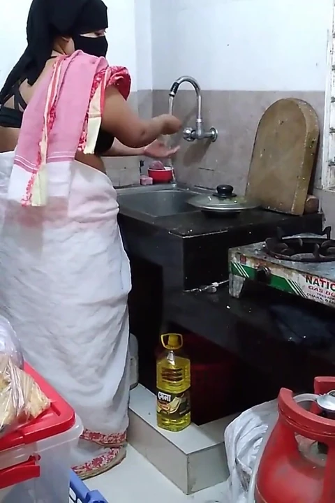 Indian Maid Fucked by the Owner While Cooking in Kitchen