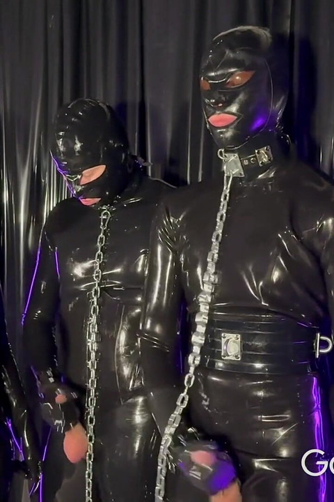 Two Rubber Gimps Cock Tease and Wanking Game