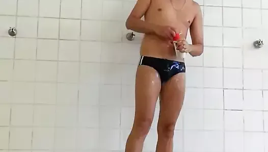Having a nice shower after my swim