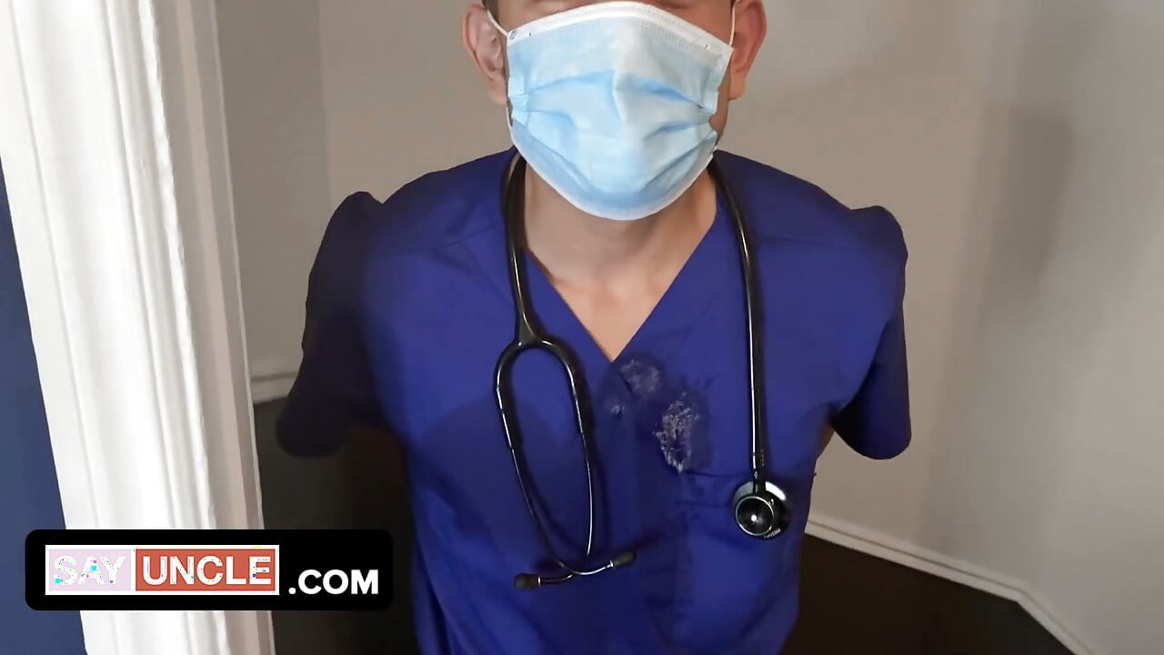 Male nurse showers patient Thyle Knoxx to prepare him for protein injection