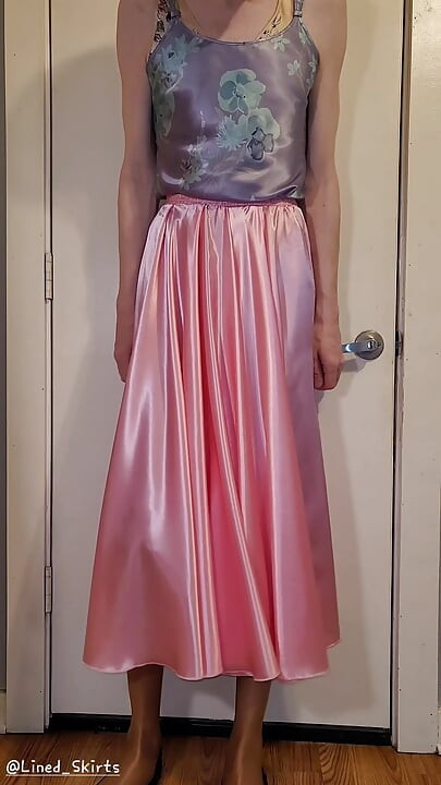 Long formal satin skirt with multiple satin slips. Satin layers