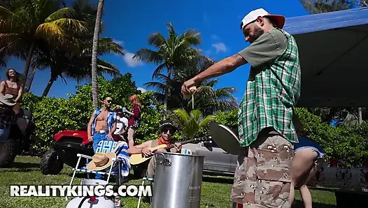 REALITY KINGS - Cheerleader Kait’s Wild Outdoor Bash Heats Up With Tit Flashes, Pussy Eating And Cheered-On Sex