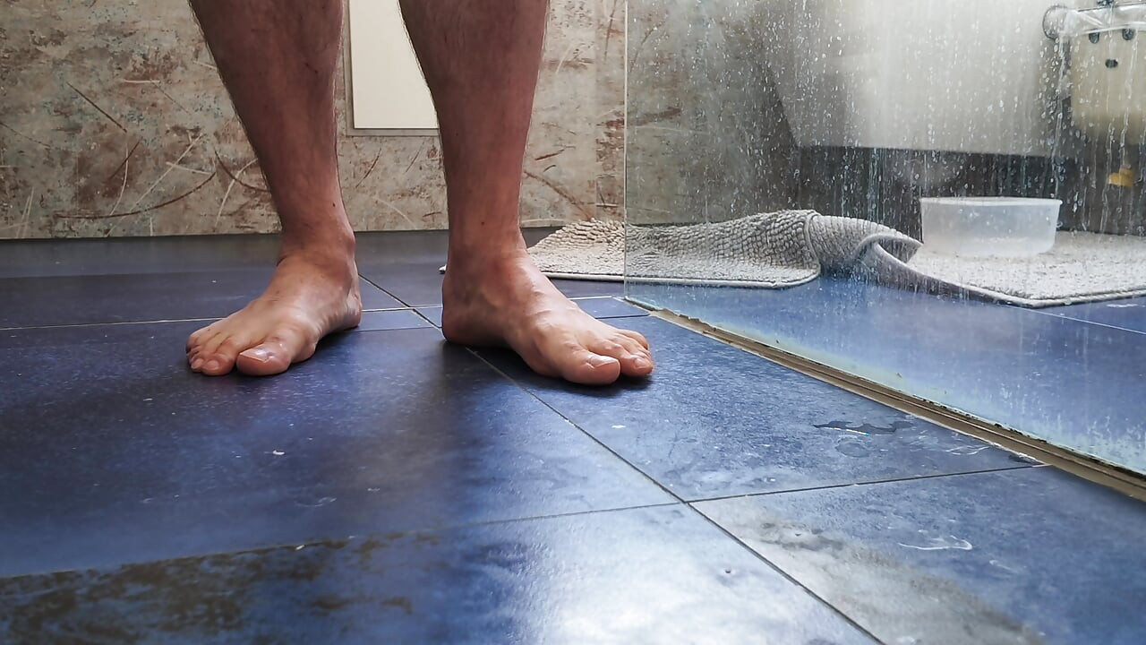 Header: Post-Workout Shower: Bare Feet, Uncut XL, Getting Messy with cum and piss
