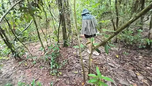 Thai girls walking and talking and picking mushrooms in the forest, secretly showing in the deep forest Clear Thai voice