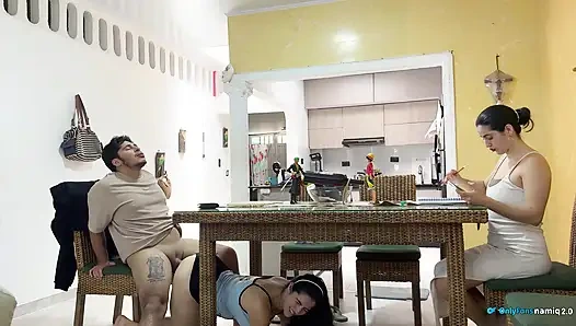 I fuck my girlfriend's daughter 18+ at the table while she doesn't see us!