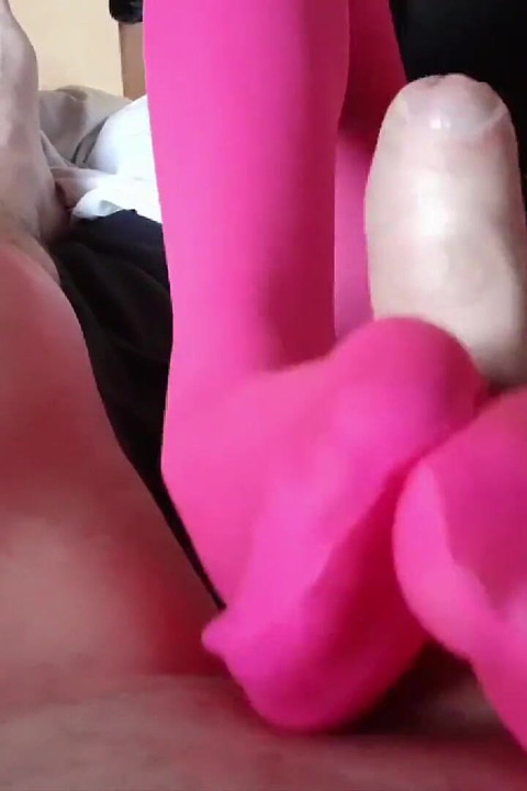 MILF Gives a Footjob and Handjob in Nylon