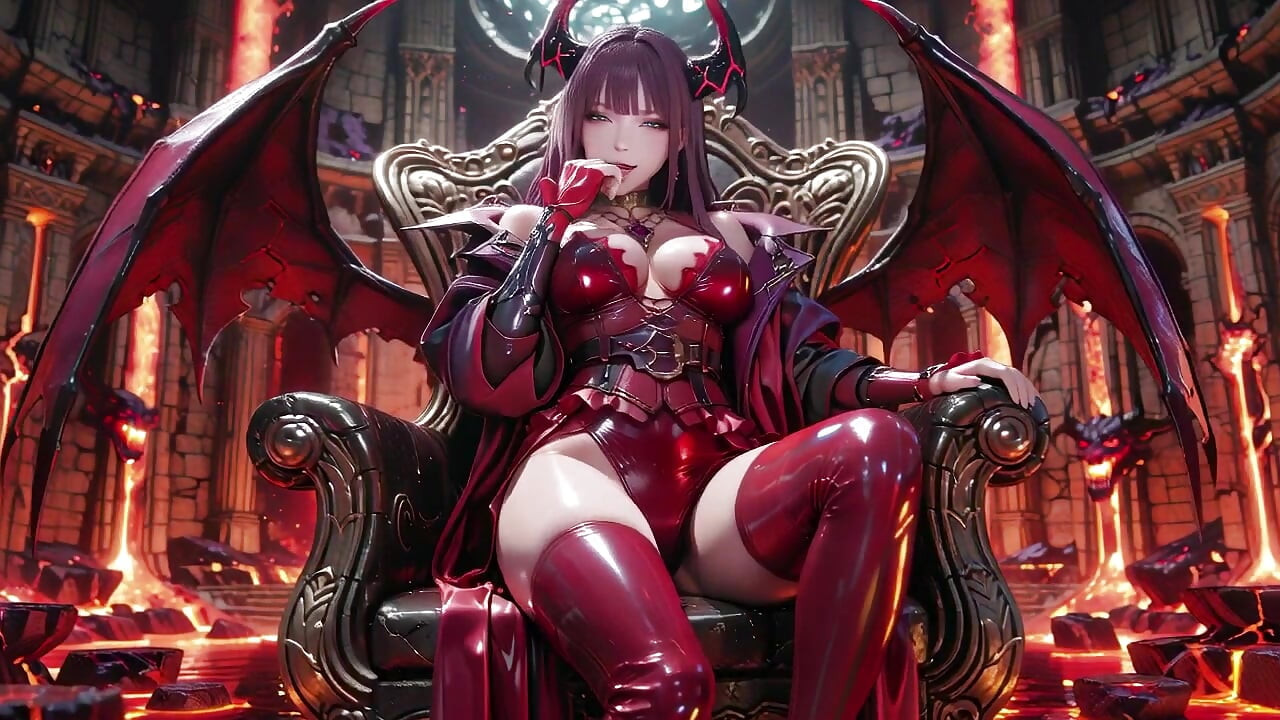 Purple-Haired Demon Queen! A Forbidden Feast on the Magma Throne, Red-Black Armor Clinging to Scorching Skin!