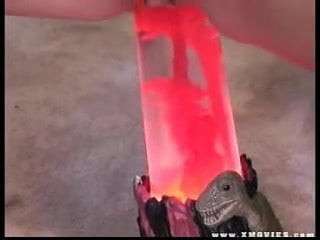 Girl rides a lava lamp while 2 guys cum on her face