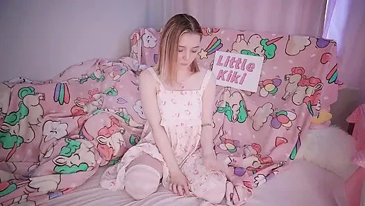 Petite girl streptease and play for step DADDY