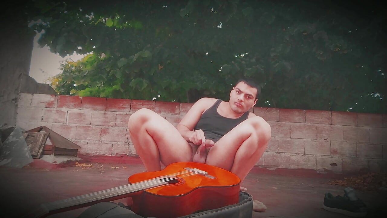 Big Muscular Man - GuitarJob - In the Air Rubbing Yamaha C80 Orange Guitar By The Penis - Sexy Number 1