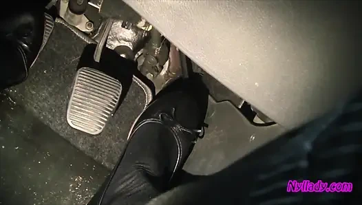 Nyllady Driving and Revving Her Bravo in High-heeled Boots and Black Ballet Flats