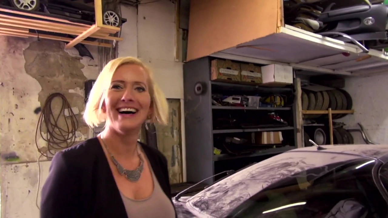 Facial ending for the big boobed blonde MILF after sex on the car