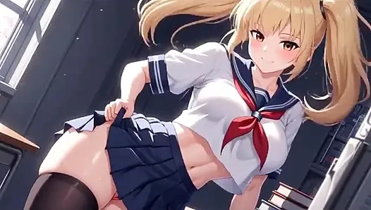 Freche blonde studentin arsch hoch, titten raus &tropfende muschi-masturbation, ai generiert