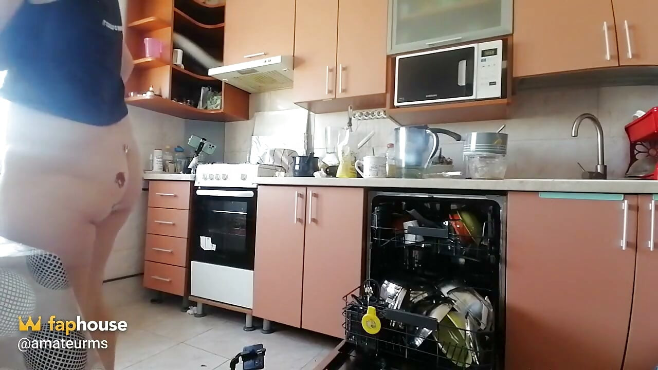 Amateur Hairy Brunette, Big Tits, Sensual Hairy Woman in the Kitchen.
