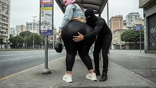 "Masked BBW Teases Stranger with Huge Ass at Train Station - Public Risk"