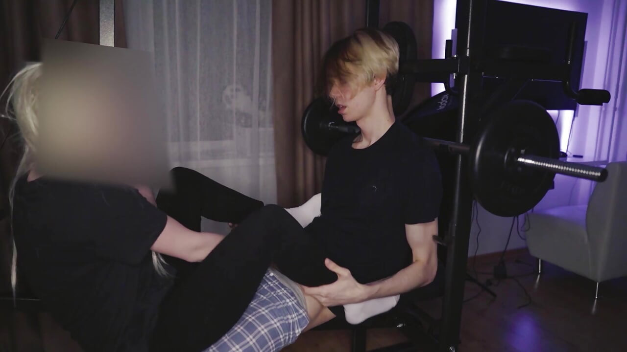Cute 18yo schoolgirl in socks, handjob, footjob, cum