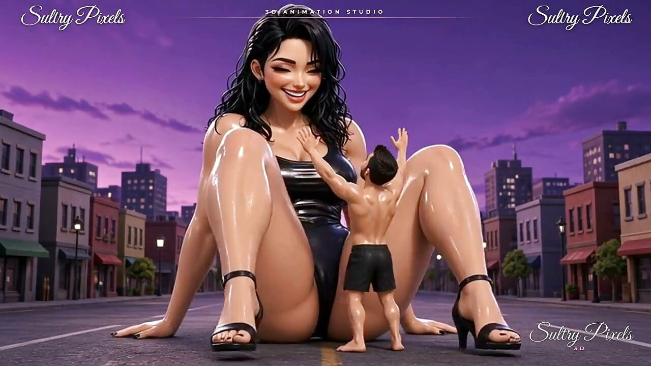 Oiled Giantess in High Heels Towers Over a Tiny Man - Giant Sole Comes Down Over You