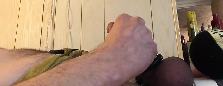 Self ball busting, with home made attachment for fuck machine!