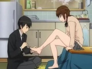 Anime foot fetish scene, nail clipping