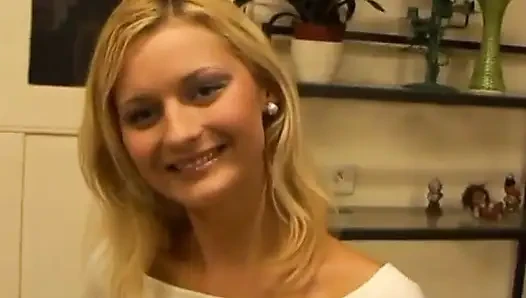 Stunning Blonde Whore with Perfect Tits and Ass Gives Camera Man a Blowjob