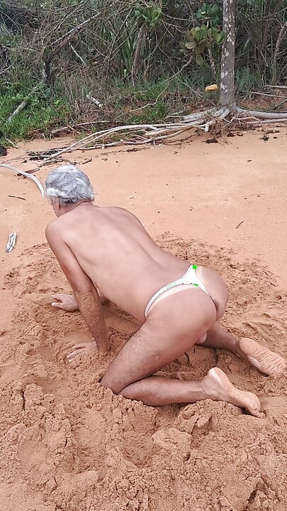 Ladysilva crossdress in panties on the beach showing off her big hot junda