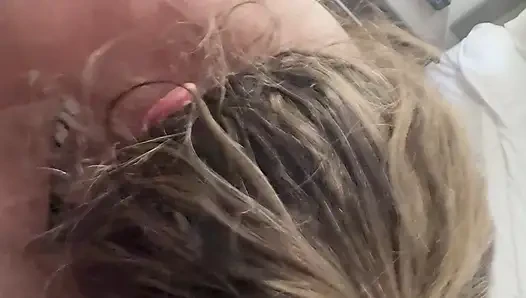 Nympho Wife Sucks Balls While Daddy Milks His Cock and Cum's